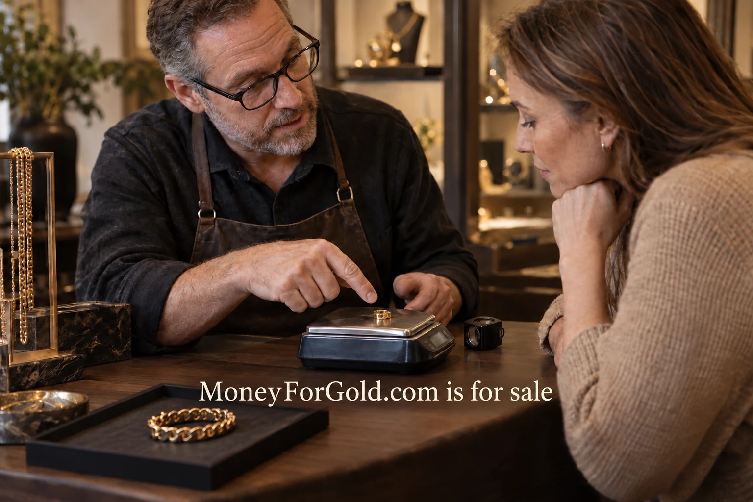 An assessor explaining jewelry assessment details to a customer